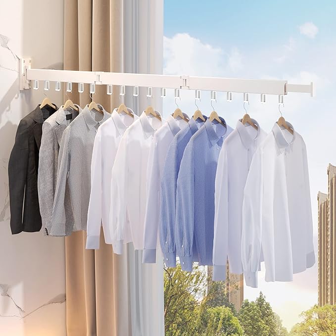Clothes Drying Rack Wall Mounted,Drying Rack Clothing,Clothes Hanging Rack,Retractable,Collapsible(Tri-Fold), White Color(Ring)-Ruum Studio Home