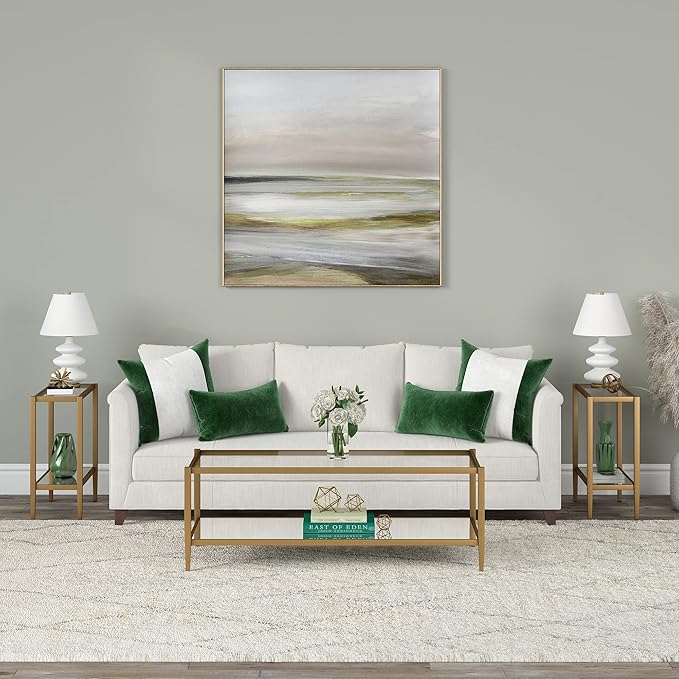 Henn&Hart 24" Wide Rectangular Side Table with Glass Shelf in Antique Brass, Table for Living Room, Bedroom-Ruum Studio Home