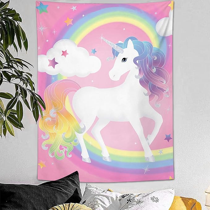 yowecso Unicorn Tapestry Rainbow Wall Hanging for Bedroom, Pink Unicorn Tapestries Aesthetic Wall Decor for Home, Dorm, Living Room - 60"x90"-Ruum Studio Home