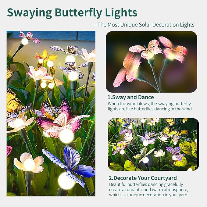 Solar Garden Lights,2packs-16LED,Outdoor Solar Powered Decor for Yard, Patio, Pathway, IP65 Waterproof Butterfly Lights-Ruum Studio Home