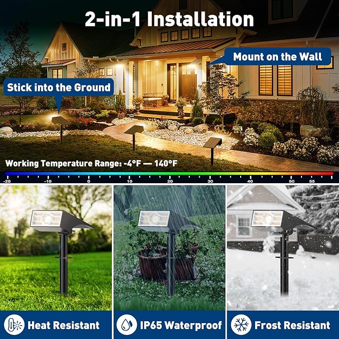 Solar Spot Lights Outdoor, 6 Pack Outdoor Solar Lights for Yard Waterproof, 4 Lighting Modes Solar Landscape Spotlights, Auto On/Off Solar Powered Flood Lights Garden Pathway (Warm White)-Ruum Studio Home