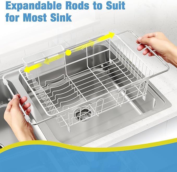 Dish Drying Rack in Sink, Small Dish Drainers for Inside Sink, Over The Sink Dish Racks, Stainless Steel Drying Rack with Utensil Holder, White-Ruum Studio Home