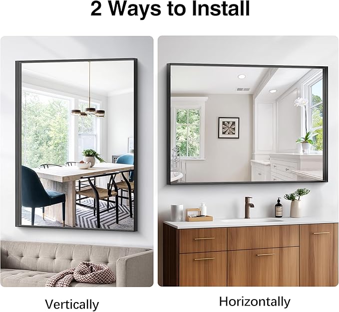 Black Bathroom Mirror, 36x48 Inch Rectangular Deep Frame Mirror, Large Wall Mounted Bathroom Vanity Mirror Over Sink for Bedroom,Restroom, Living Room, Hangs Vertically or Horizontally-Ruum Studio Home