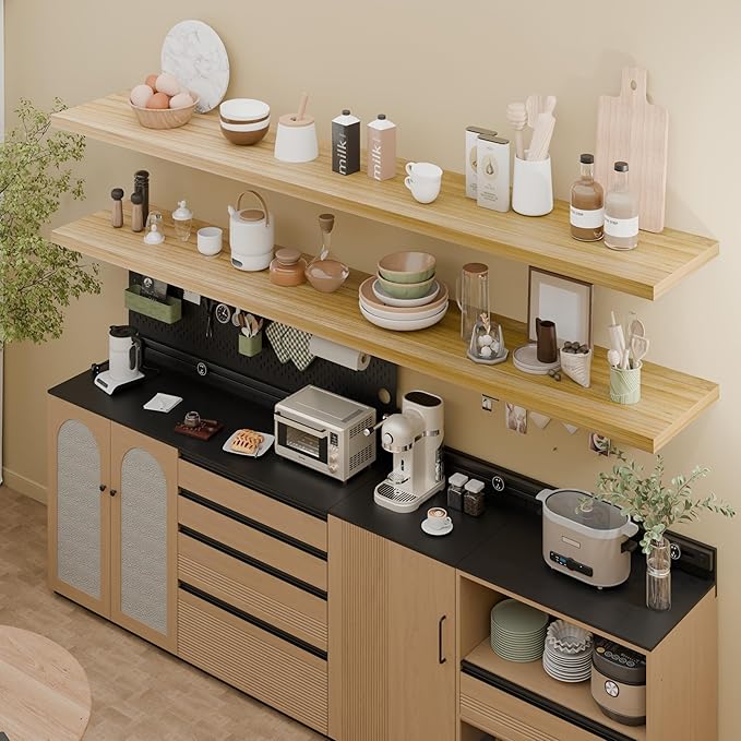 IAE Floating Wall Shelves 72 inch,Bathroom Shelves Wall Mounted,Invisible Shelves Floating Kitchen Shelves,Wooden Wall Shelves with Brackets for Living Room Wall Mounted,Easy Install,Set of 2,Natural-Ruum Studio Home