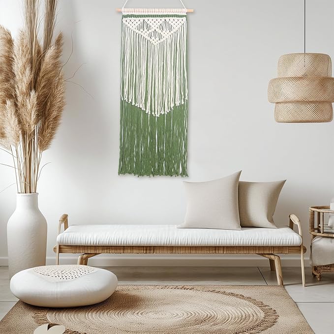 JONKASIPA Macrame Wall Hanging Bohemian Handmade Tassel Wall Art Decorations,Green Fringe Chic Home Decor for Apartment Dorm Living Room Bedroom-Ruum Studio Home