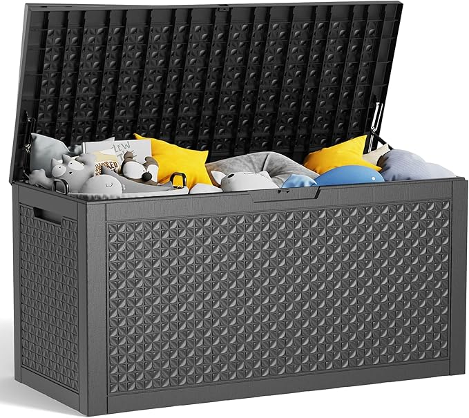 Vixzen 100 Gallon Waterproof Deck Box – Outdoor Storage Organizer for Patio & Garden,Black Pattern-Ruum Studio Home