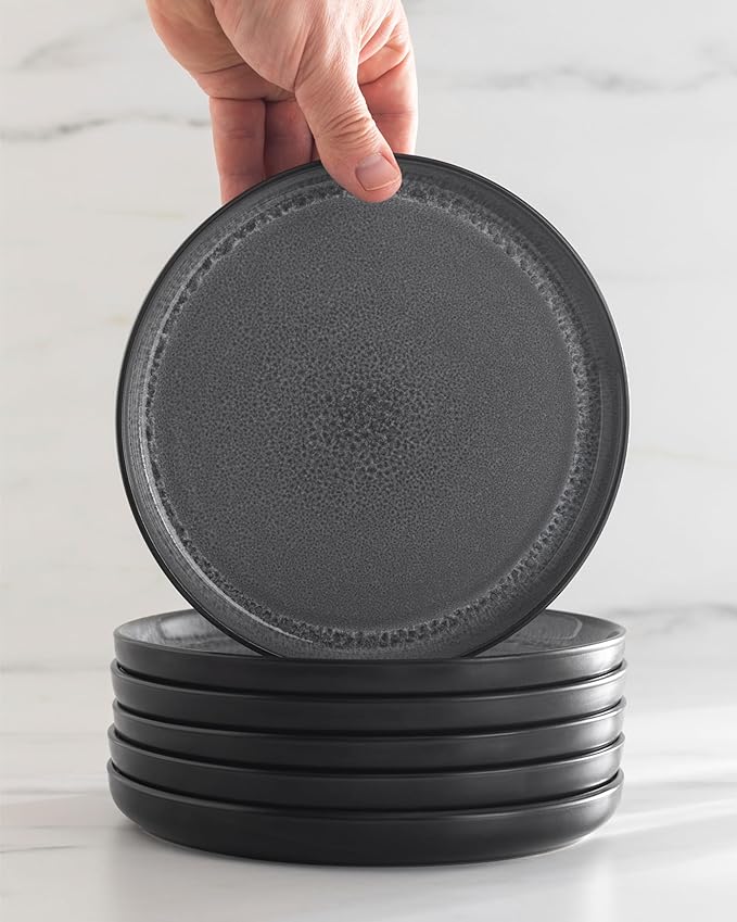 Stoneware dinnerware set 4 persons 16 pcs - Dishwasher, microwave and scratch resistant - Bowl and plate set 4 persons modern - Dinner service Pure Living black in gray…-Ruum Studio Home