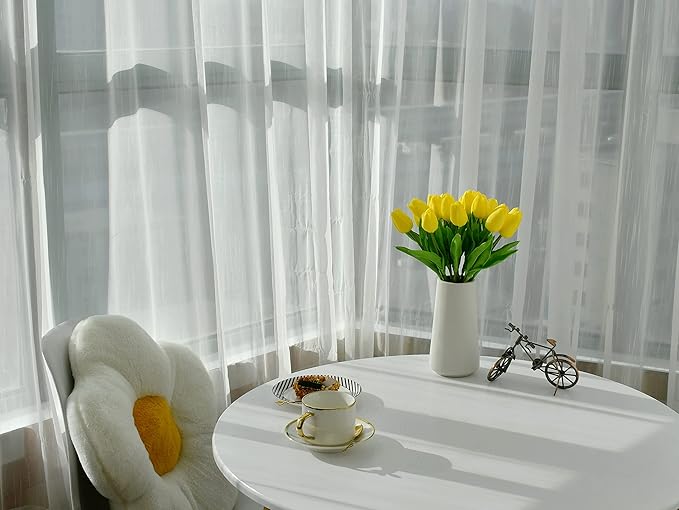 Mandy's Artificial Tulips 20 Stems Yellow PU Faux Flowers for Wedding Home Decor 13.5 Inch-Ruum Studio Home