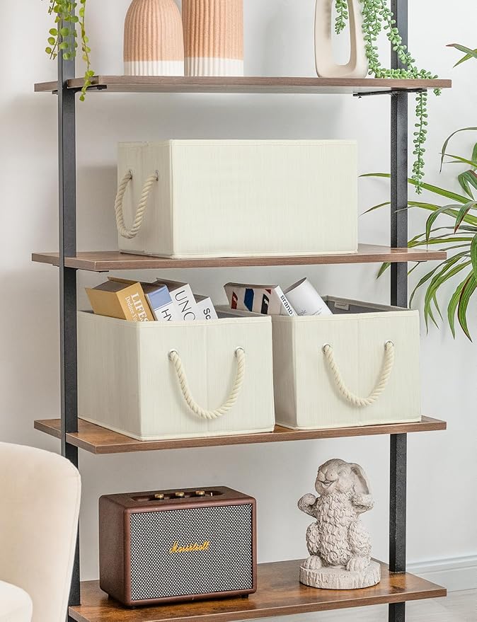 StorageWorks Storage Baskets for Shelves, Foldable Fabric Closet Storage Bins with Handles, Fabric Storage Bins Clothes Organizer, Beige, White & Ivory, 3-Pack, Large-Ruum Studio Home