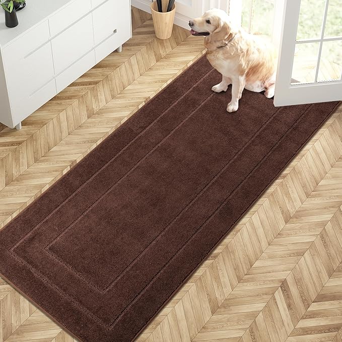 PURRUGS Dirt Trapping Door Mat 32" x 70", Non-Slip/Skid Machine Washable Entryway Rug, Dog Doormat, Super Absorbent Welcome Mat for Muddy Wet Shoes and Paws, Brown-Ruum Studio Home
