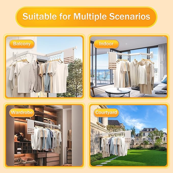 Laundry Rack Wall Mounted,Clothes Drying Rack,Drying Rack Clothing,Clothes Rack,Laundry Hanger Rack,Laundry Drying Rack,Drying Rack Wall Mounted,Retractable ,Collapsible,White Color（J-type Hooks）-Ruum Studio Home