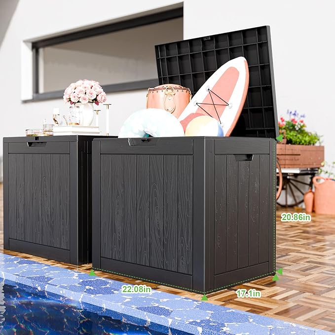30 Gallon Outdoor Deck Box,Storage Lockable Waterproof Patio Furniture,Garden Tools,Cushions,Pool Accessories Outside Storage Resin Box(Black)-Ruum Studio Home