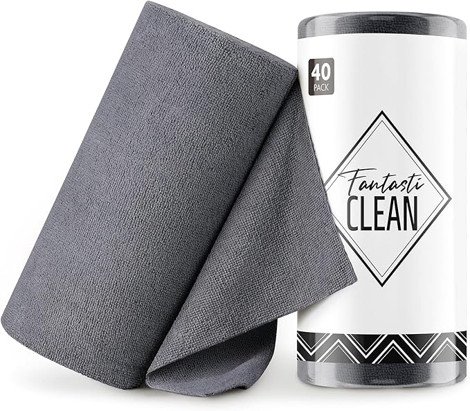 Fantasticlean Microfiber Cleaning Cloth Roll -40 Pack, Tear Away Microfiber Towels, 12" x 12", Reusable, Washable, Scratch Free, Ultra Absorbent Dish Rags for Car, Home, Garage or Shop (DimGrey)-Ruum Studio Home