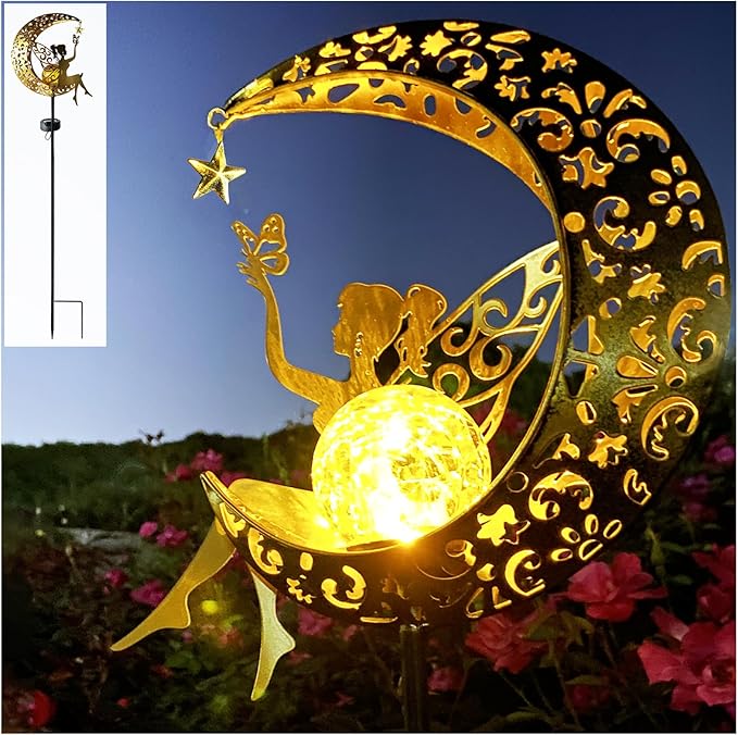 Solar Fairy Garden Decor for Outside,Solar Garden Lights Outdoor Decorative, Garden Statues Decor,Yard Decor,Patio Lawn Ornaments,Metal Yard Art,Unique Angel Gifts for Women,Mom Grandma,1PC-Ruum Studio Home