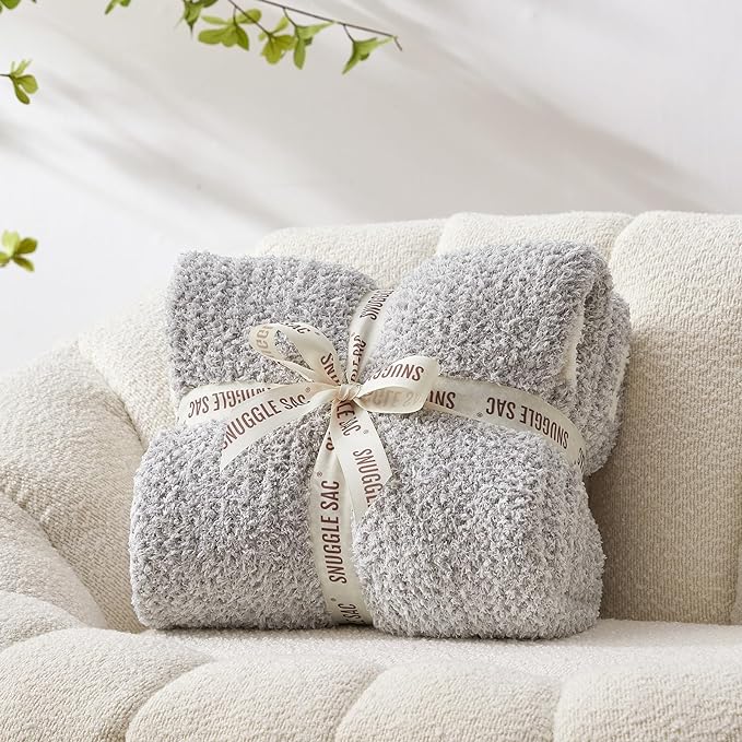 Snuggle Sac Oversized Grey Throw Blankets Twin Size,Super Soft Warm Blankets Cozy Knit Fuzzy Throw Blankets for Sofa, Bed, Heather Grey, 60x80 inches-Ruum Studio Home