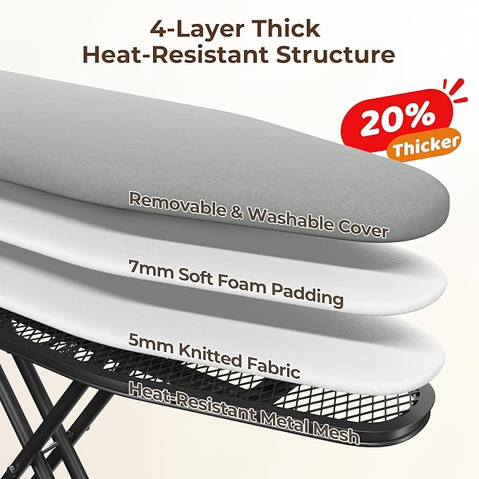Yaheetech Foldable Ironing Board, Heavy Duty Iron Board with 9 Adjustable Heights, 4 Layer Cover and Safety Iron Rest, 52X14 Compact and Space Save Iron Board for Home Laundry Room Use, Gray-Ruum Studio Home