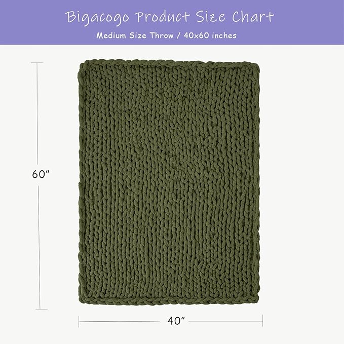 Bigacogo Chunky Knit Throw Blanket for Couch, 40x60 inches, 100% Hand Knitted with Thick Jumbo Chenille Yarn, Cozy Soft Large Rope Knot Cable Crochet Blankets for Sofa Bed Living Room, Yellow Green-Ruum Studio Home