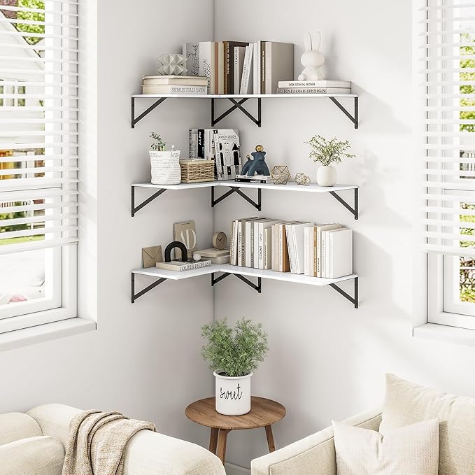 Heimlove 24" W x 12" D Wall Shelves for Books, 12 Inch Deep Floating Shelves Set of 3, Wide Floating Bookshelf with Metal Bracket for Living Room, Kitchen, Office, Bedroom and Decor Storage - White-Ruum Studio Home