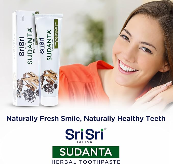 Sri Sri Tattva Sudanta Herbal Toothpaste for Oral Care Protection - Fluoride Free Ayurvedic Toothpaste to Strengthen Teeth and Gums Without Causing Sensitivity - All Natural, 200g (1 Pack)-Ruum Studio Home