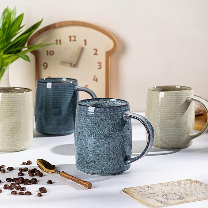 GBHOME Large Coffee Mugs Set of 4, 18oz Handmade Ceramic Coffee Mugs Set with Gradient color for Latte/Tea/Beer/Hot Cocoa, Dishwasher & Microwave Safe, Multi-Color-Ruum Studio Home