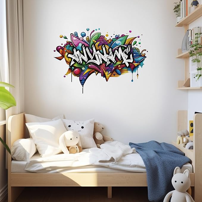 Personalized Name Graffiti Wall Decal Custom Name Graffiti Street Art Brick Room Decor Teen Wall Decals and Stickers for Nursery, Room Walls Decor, Peel & Stick Name Decals for Walls-Ruum Studio Home