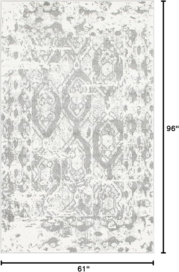 Unique Loom Rosso Collection Vintage, Geometric, Bohemian, Traditional, Distressed, Southwestern Area Rug, Rectangular 5' 0" x 8' 0", Light Gray/Ivory-Ruum Studio Home