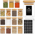 ComSaf 16Pcs Glass Spice Jars with Bamboo Lid, 6oz Airtight Square Containers with 275 Black Lables, Empty Seasoning Jars for Salt Sugar-Ruum Studio Home