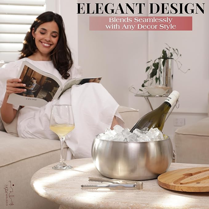 Gusto Nostro 4.1L Insulated Ice Bucket with Lid and Tongs, Double Wall Stainless Steel Ice Bucket Large, BPA Free Ice Bucket for Cocktail Bar, Keeps Champagne, Wine, Beer Chill for Parties-Ruum Studio Home