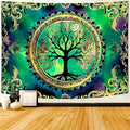 Delur Tree of Life Tapestry Green Nature Bohemian Mandala Spiritual Tapestry Wall Hanging Mystical Landscape Hippie Psychedelic Headboard for Bedroom Living Room Home Decor (51.2" x 59.1")-Ruum Studio Home