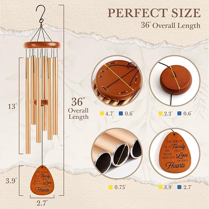 50th Wedding Anniversary Wind Chime, Happy 50th Anniversary Romantic Gifts for Couple, Parents, Wife, Husband, Friends, Golden Anniversary's Keepsake Gifts Ideas-Large 36''-Ruum Studio Home