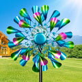 60'' Wind Spinner with Color Glass Ball Solar Lights, Green Peacock Feathers Metal Garden Outdoor Decor Yard Lawn Art Decor for Patio Kinetic Windmills Unique Gifts for Friends and Family-Ruum Studio Home