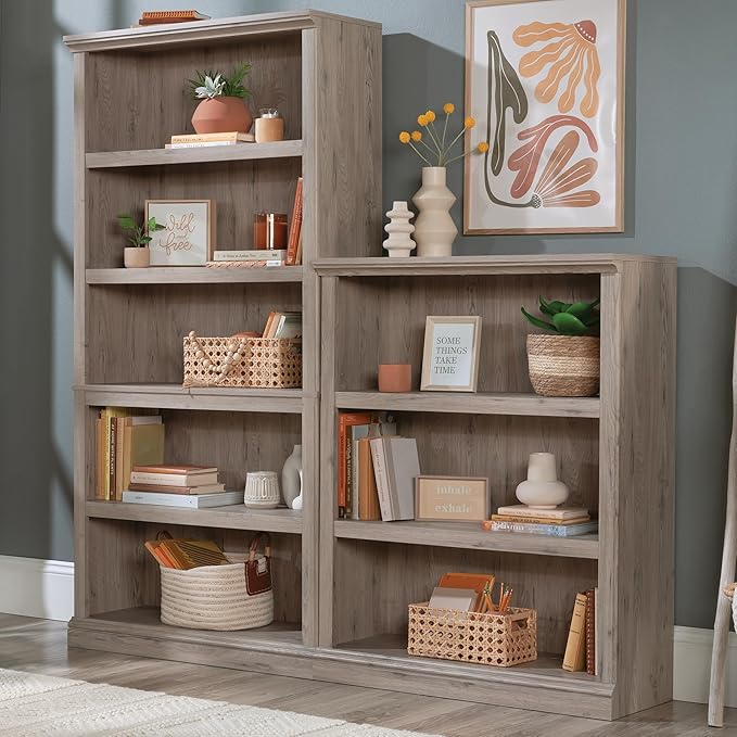 Sauder 5 Tier Book Shelf Wooden Bookcase Multipurpose Bookshelf for Home Office, Living Room, in Laurel Oak-Ruum Studio Home