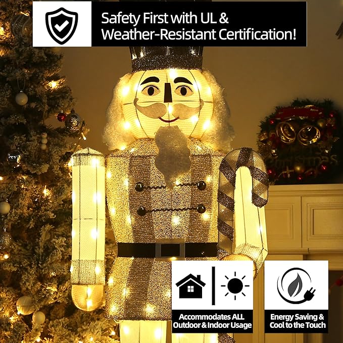 61Inch Nutcracker Christmas Decor Outdoor with LEDs 5 Feet Lighted Large Nutcracker Lighted Christmas Decorations Outdoor with Stakes & Zip Ties for Xmas Yard, Porch, Lawn-Ruum Studio Home