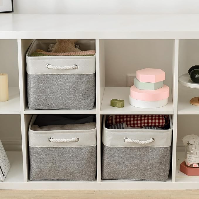 TheWarmHome Storage Baskets for Organizing, X Large - 3 Pack 17.7L×13.8W×9.8H in Foldable Storage Bins for Shelves, Fabric Storage Box for Closet Nursery Toy Gift (White & Grey)-Ruum Studio Home