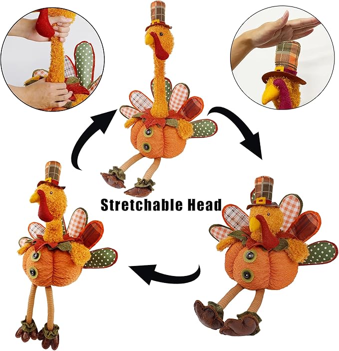 winemana Thanksgiving Decoration 31.5" x 18.5" Plush Turkey with Stretchable Head, Handmade Stuffed Sitting Turkeys Fall Decorations for Indoor Home Tabletop Party Autumn Decor (Cock)-Ruum Studio Home