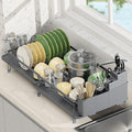 ROTTOGOON Expandable Dish Drying Rack,Multifunctional Adjustable Dish Drainer with Swivel Spout and Anti-Rust Dish Rack with Removable Cutlery & Cup Holders for Kitchen Counter,Dark Grey-Ruum Studio Home