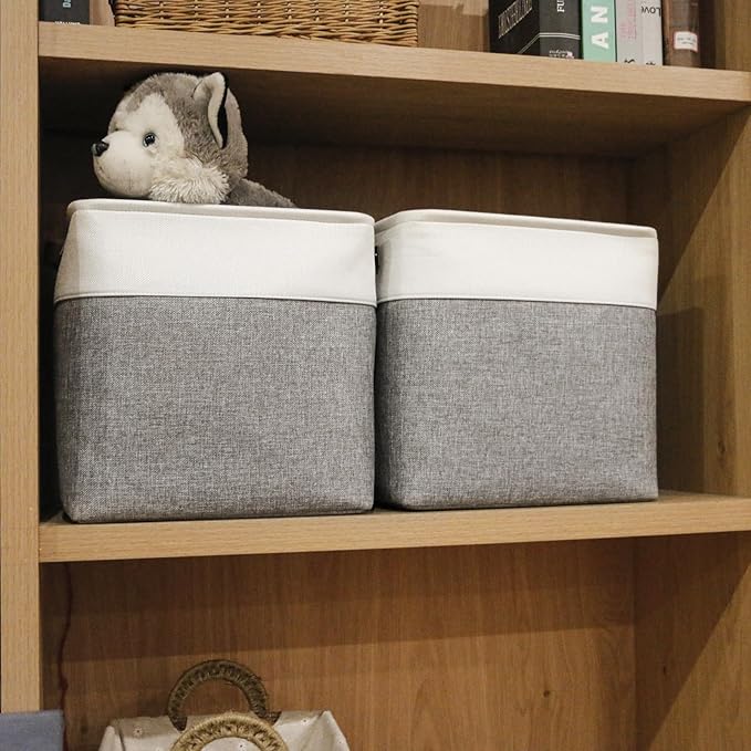 Collapsible Fabric Storage Cubes 11x11 Cube Storage Bins, 4 Pack Closet Baskets Box with Handles for Organizing, Shelf, Toys, Clothes, Home, Office, Nursery (Grey&White)-Ruum Studio Home