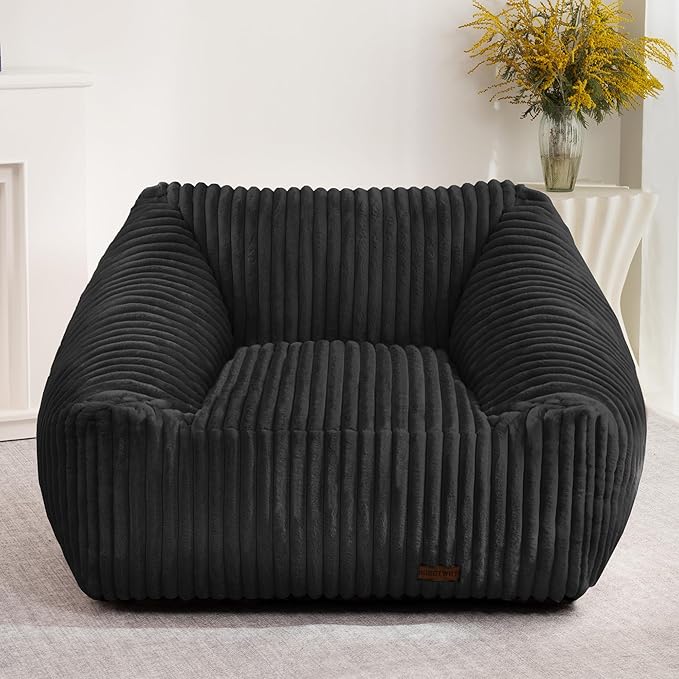 HABUTWAY Bean Bag Chair, Giant Bean Bag Chairs for Adults and Kids, Bean Bag Sofa, Lazy Floor Sofa, Faux Fur Beanbag Chair with Armrests for Living Room Bedroom (Black)-Ruum Studio Home