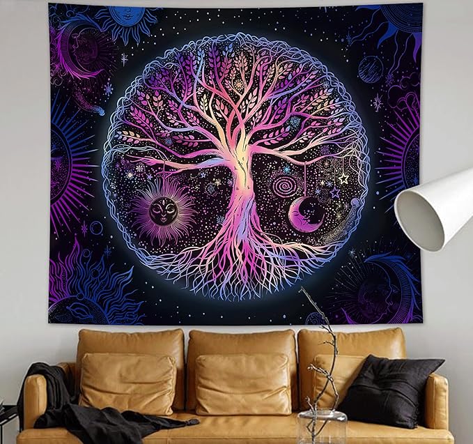 FORATER Tree of Life Tapestry Wall Hanging Colorful Life Tree Tapestries Aesthetic Sun and Moon Galaxy Wall Tapestry for Bedroom Living Room Dorm(53 x 61 Inch, Multicolor)-Ruum Studio Home