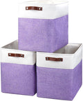 Large Fabric Storage Baskets | 50L Storage Bins, Decorative Linen Closet Baskets with Handles for Organizing, Shelf, Toys, Clothes, Home, Office, Nursery, 17x12x15Inches (Purple&White)-Ruum Studio Home
