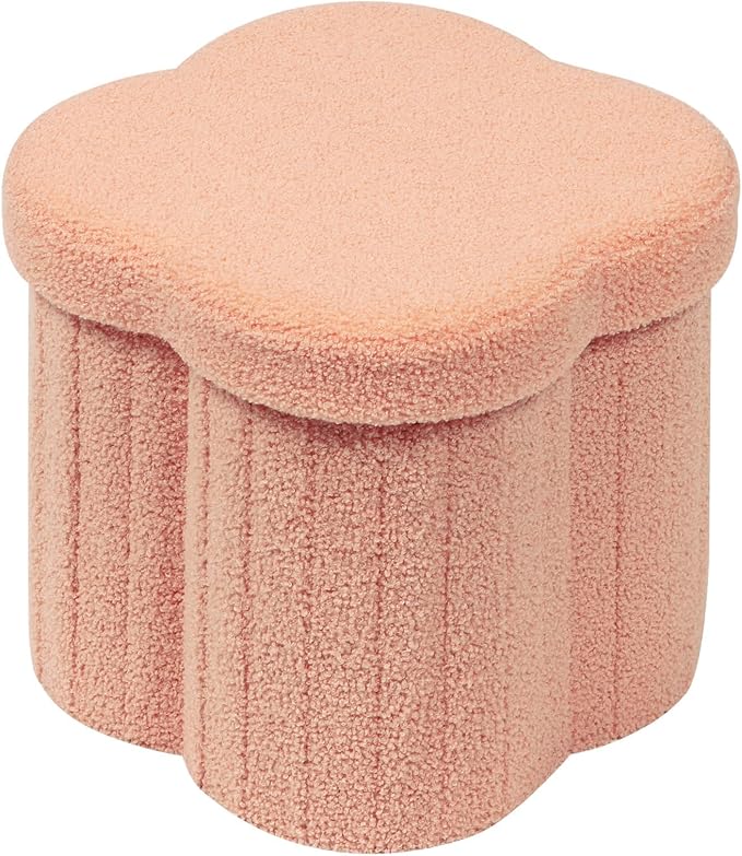 B FSOBEIIALEO Storage Ottoman Cube, Flowers Shaped Ottomans with Storage Foot Stool Footrest for Lving Room, Boucle Ottoman Seat for Dorm Room,Faux Teddy Fur, Orange 12.6"x12.6"x12.6"-Ruum Studio Home