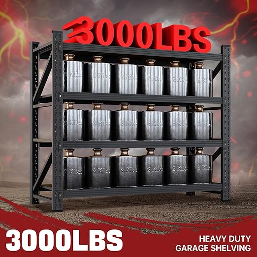 3000LBS Storage Shelves,48" W Garage Shelving Heavy Duty Metal Adjustable Garage Shelves, Shelving Units Industrial Shelving for Warehouse,48" W x 24" D x 69" H,Black-Ruum Studio Home