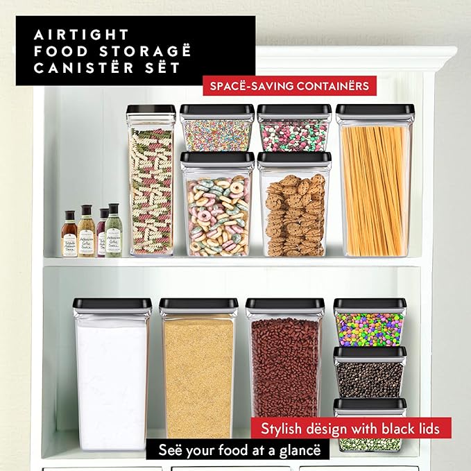 DWËLLZA KITCHEN Large Airtight Food Storage Containers - Clear Plastic Bulk Food Pantry & Kitchen Storage Containers for Flour, Sugar and Baking Supplies 4 Pcs. BPA-Free, Keeps Fresh & Dry (Black)-Ruum Studio Home