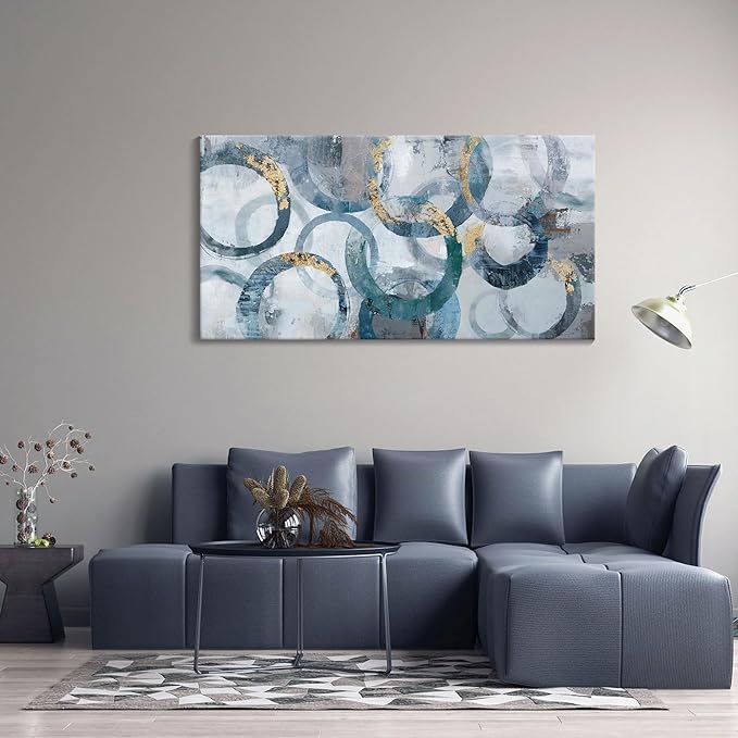 Abstract Canvas Wall Art, Modern Minimalist Wall Decor for Living Room - Blue, Teal Room Decorations, Framed 24x48IN-Ruum Studio Home