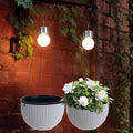 Hanging Pots for Plants Outdoor - 2 Pack White Artificial Rattan Solar Flower Baskets with Drainage Holes & Removable Tray, Garden Gifts for Women/Mothers, Porch, Balcony Decor-Ruum Studio Home