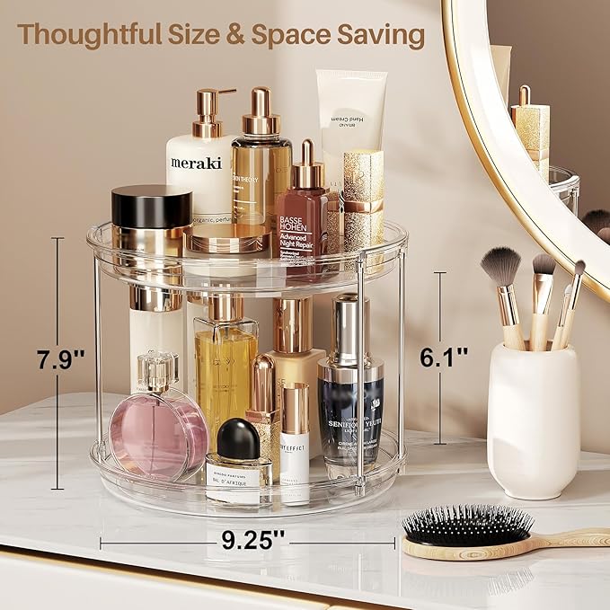 LAMU 2 Pack 2 Tier Lazy Susan Turntable Organizer 9.25'' Rotating Spice Rack Organization for Cabinet, Kitchen, Pantry, Countertop, Bathroom, Vanity, Medicine Cabinet Organizer, Clear-Ruum Studio Home