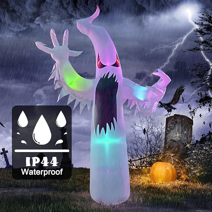 12FT Halloween Inflatables Giant White Ghost, Halloween Inflatable Outdoor Decoration, LED Colored Lights, Scary Red Eyes, Devil Claws, for Indoor and Outdoor Halloween Blow Ups Party Decorations-Ruum Studio Home