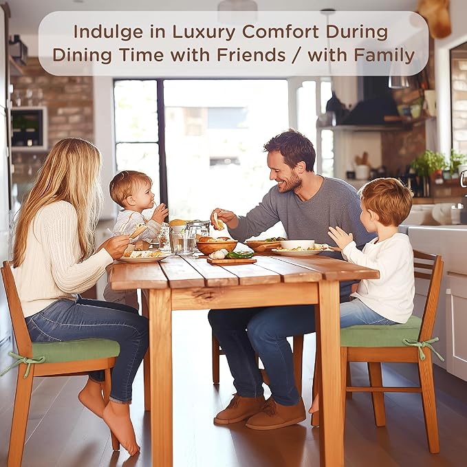 Codi Dining Chair Cushions 4 Pack, Thick Chairs Pads for Indoor Kitchen Room - Washable, Non-Slip Memory Foam Seat Cushion with Ties, 16.5"x16.5"x 3.5", Set of 4, Sage-Ruum Studio Home