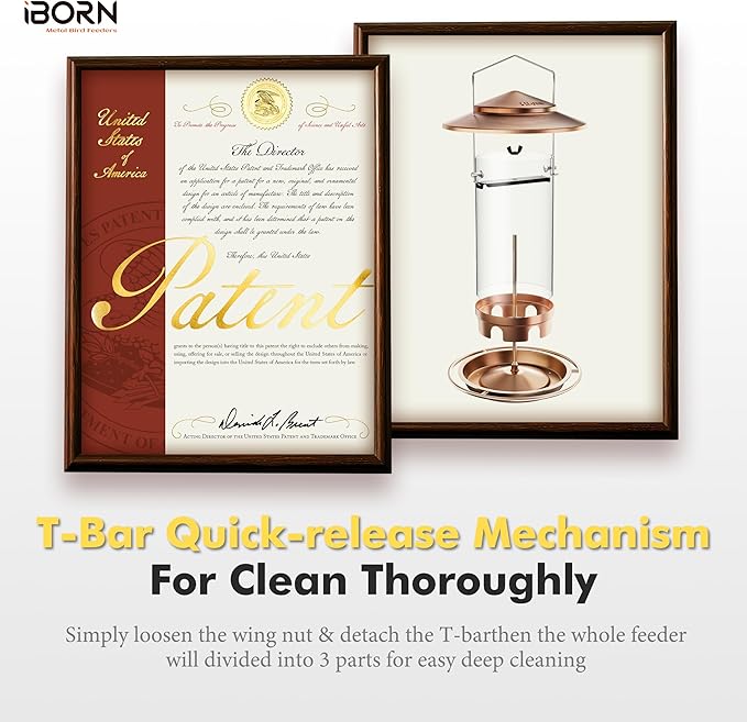 iBorn Bird Feeders for Outdoors Hanging,Metal Bird Feeders for Cardinal Chew Proof 18cm Large Roof&Tray Birdfeeders Outside Hanging,Brushed Copper 6 Port (Seed is not Included)-Ruum Studio Home