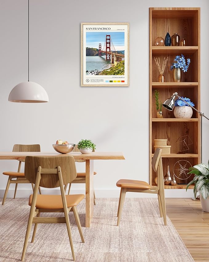 HesenDot Natural OAK Wood Golden Gate Bridge Framed Wall Art,12x16in San Francisco City Skyline Canvas Wall Print,Modern Urban Landmark Wall Decor for Living Room,Bedroom,Office Gallery Gifts Set of 1-Ruum Studio Home
